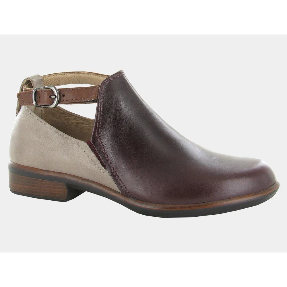 Naot Kamsin Leather Ankle Strap Brown Booties,  Bordeaus Stone, W Sz 39 / 8.5